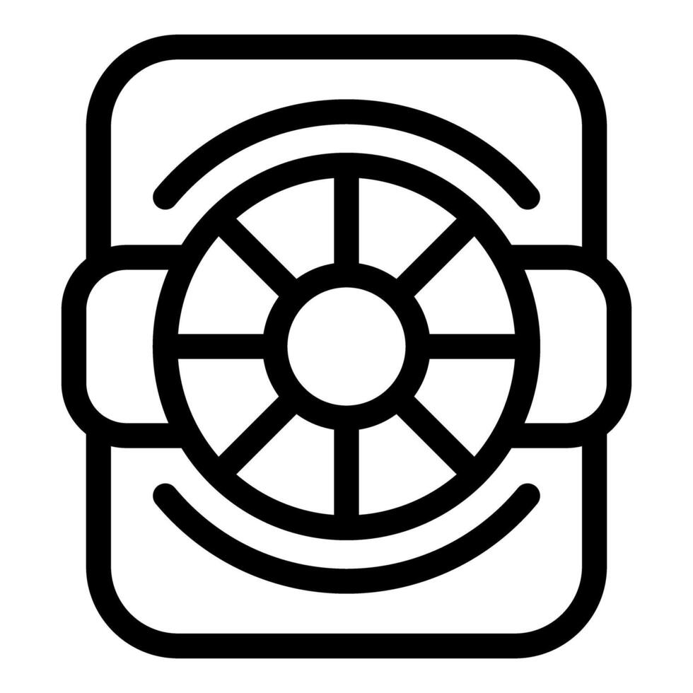 Round window showing ship steering wheel inside vector