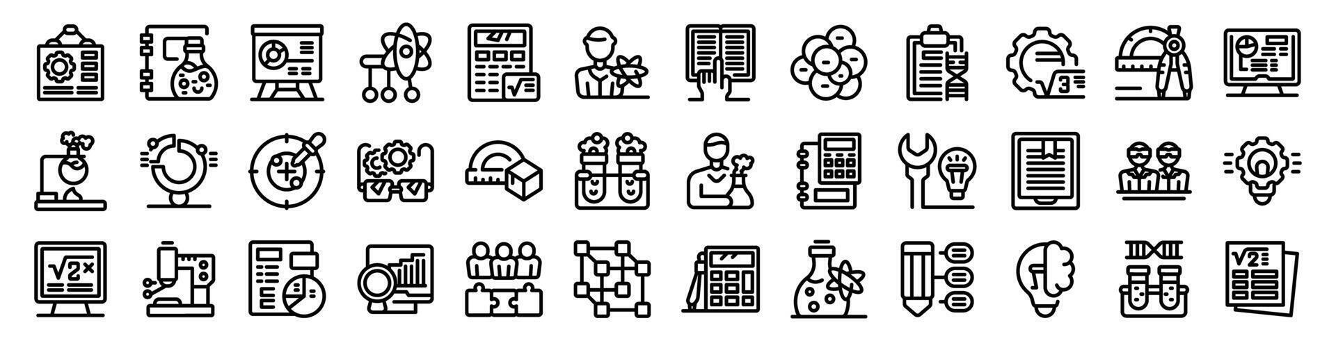 Stem education icons set. Scientists working in laboratory and developing new ideas icon set vector