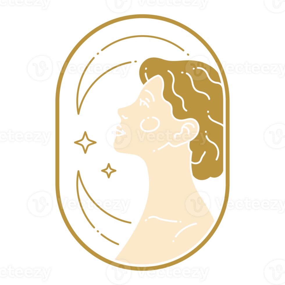 Profile of a woman with crescents and a star in an oval frame png