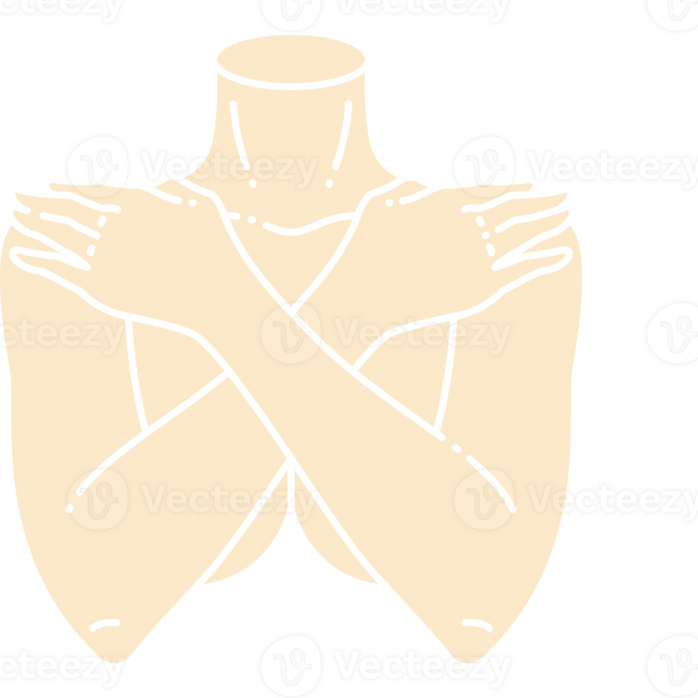 Headless female torso with crossed arms line art illustration png