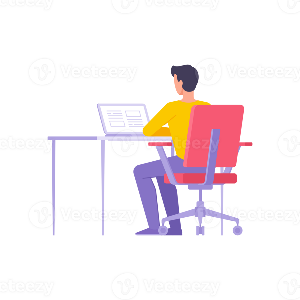 Male developer user business employee working on computer sitting at workplace in home or office png