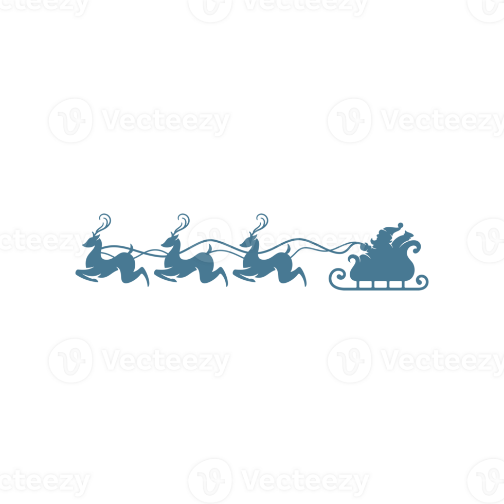 Blue silhouette of Santa Claus riding in a sleigh with reindeers png