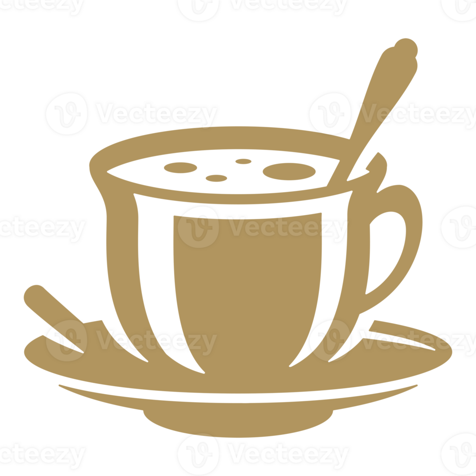 Cup of hot coffee with a spoon and a cinnamon stick png