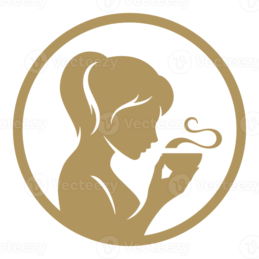 Woman drinking coffee silhouette in round frame png