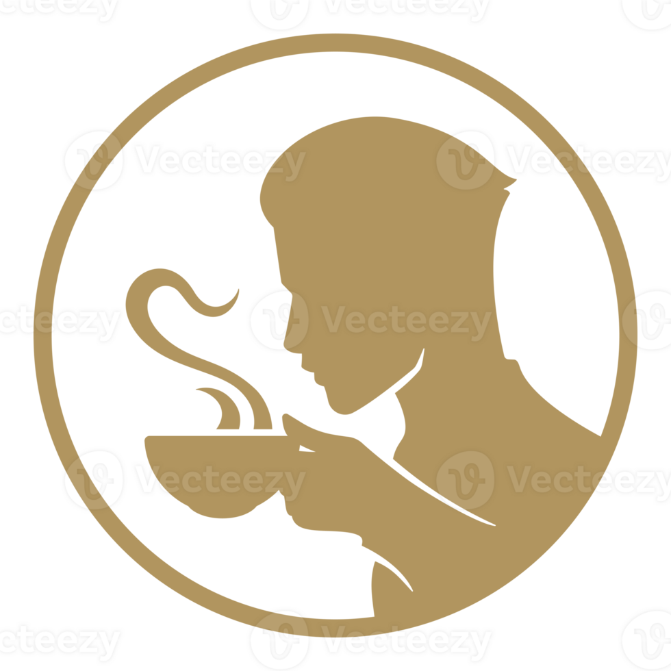 Man drinking coffee silhouette in round frame png