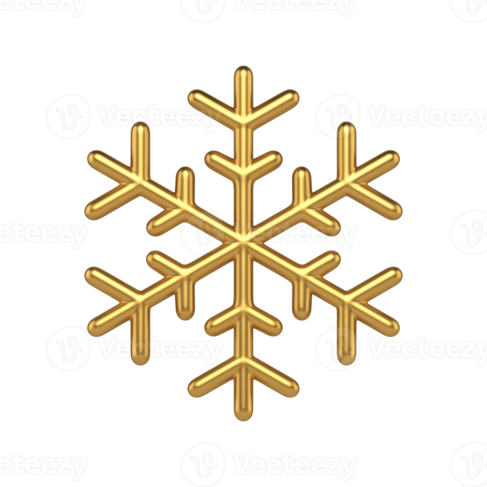 Golden realistic snowflake. Geometric christmas figure with rays png