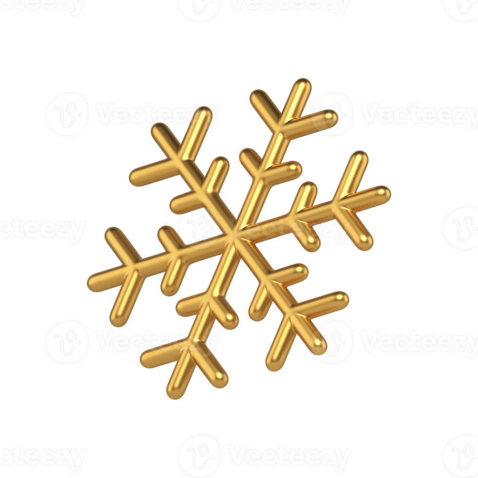 Geometric golden realistic snowflake. Christmas decoration with png