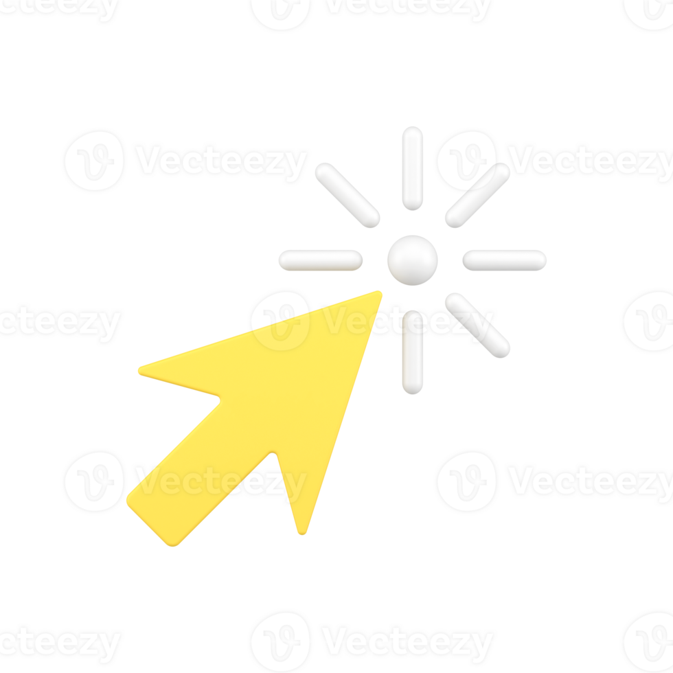 Yellow mouse pointer clicking on web site page 3d icon badge logotype pointing to link png