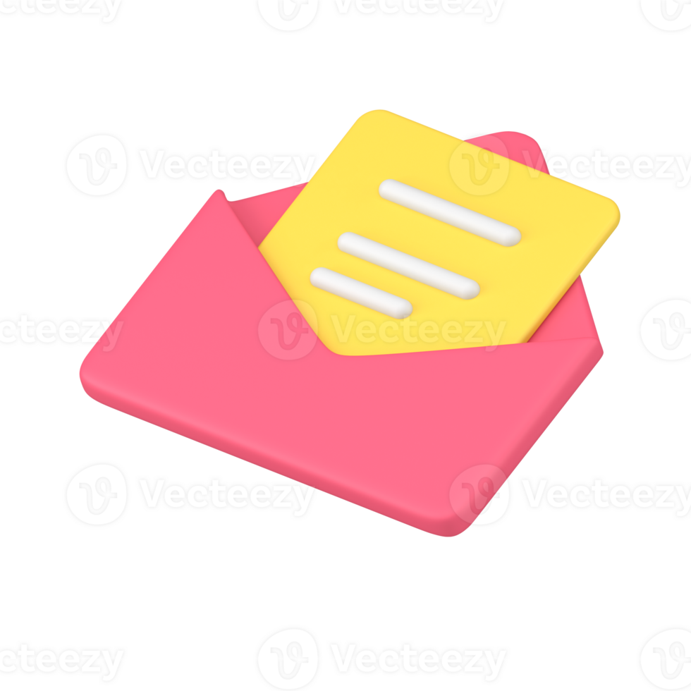 Message in red 3d envelope. Volumetric sheet of paper with text png