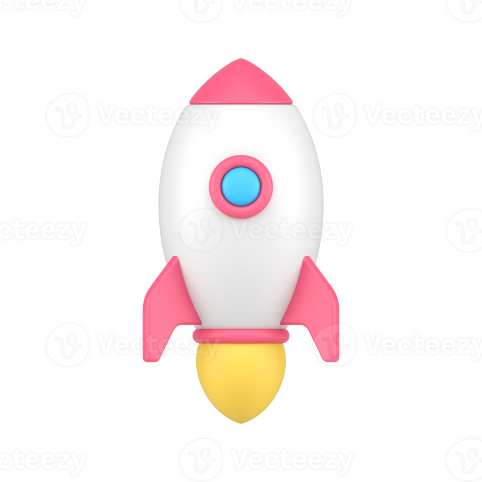 Flying 3d rocket. White space shuttle with circular illuminator rushes into sky png