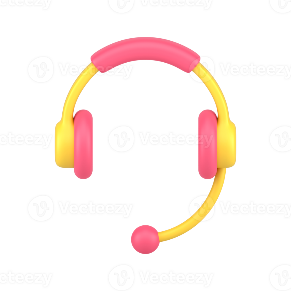 Headphones with microphone 3d icon. Yellow audio headset with red accents png