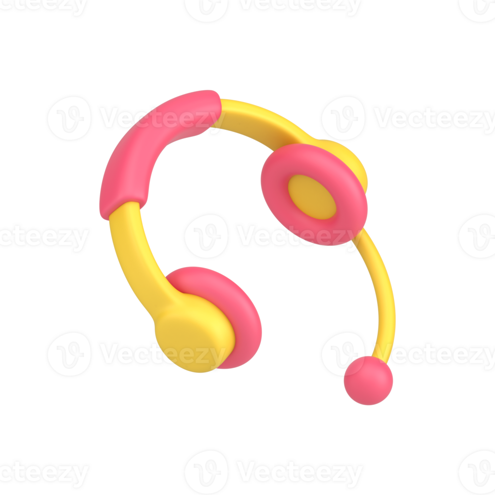 Support operator headphones 3d icon. Professional yellow and pink device with microphone png