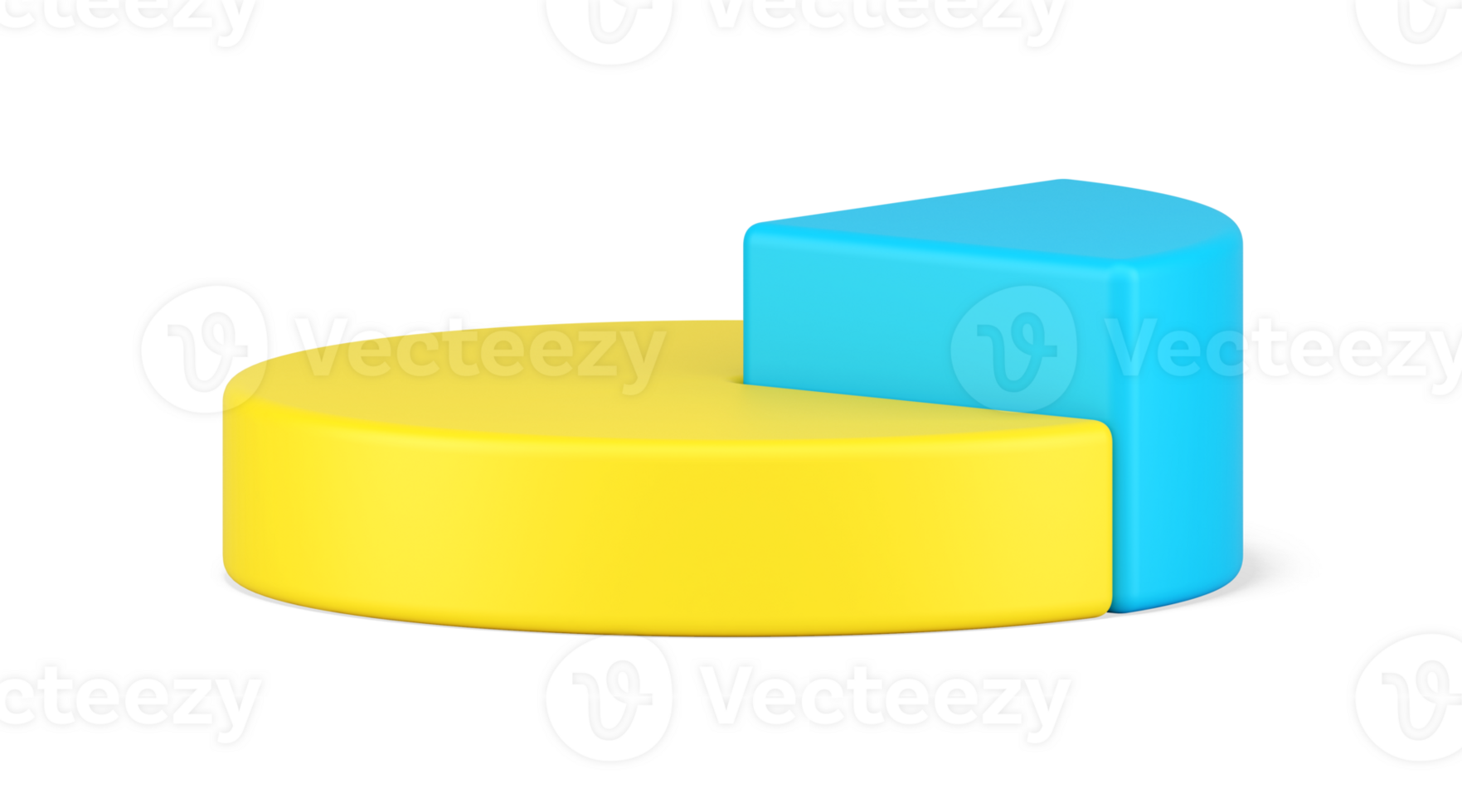 Pie chart side view 3d icon. Infographic volumetric yellow circle with highlighted triangular blue part png