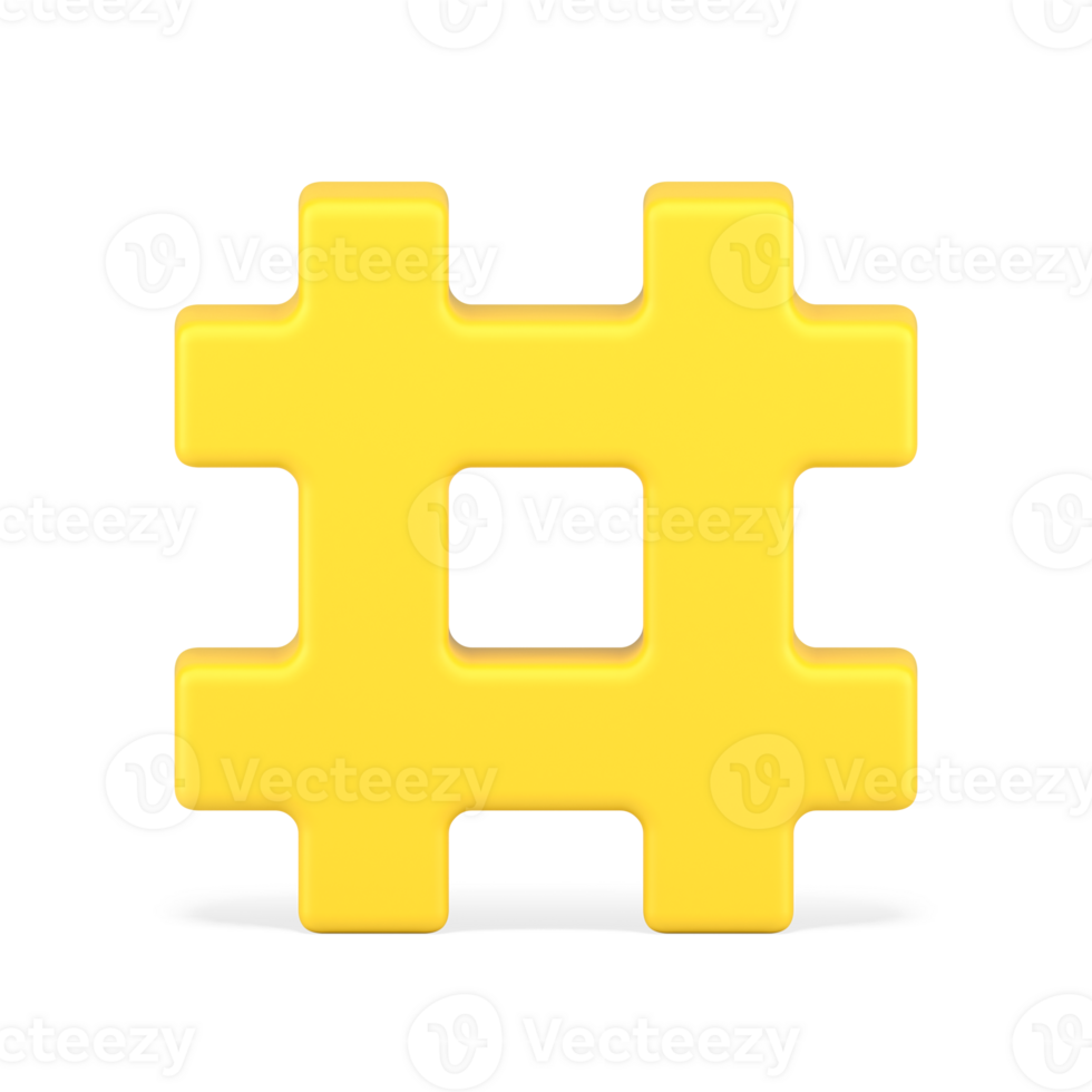 Hashtag yellow symbol 3d icon. Web sign hashing messages in media space png