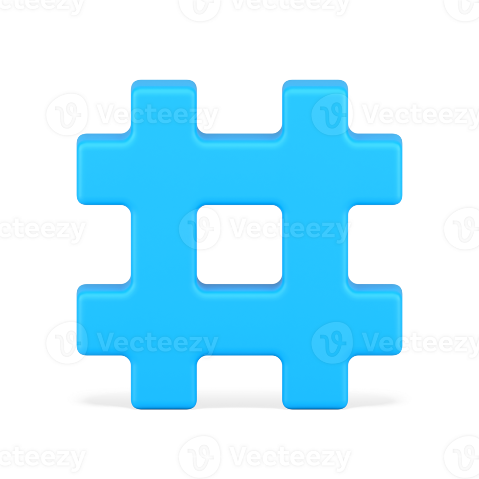 Hashtag blue symbol 3d icon. Web sign hashing messages in media space png