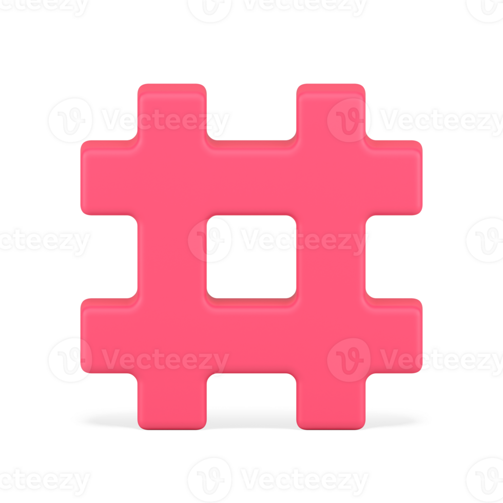 Hashtag pink symbol 3d icon. Web sign hashing messages in media space png