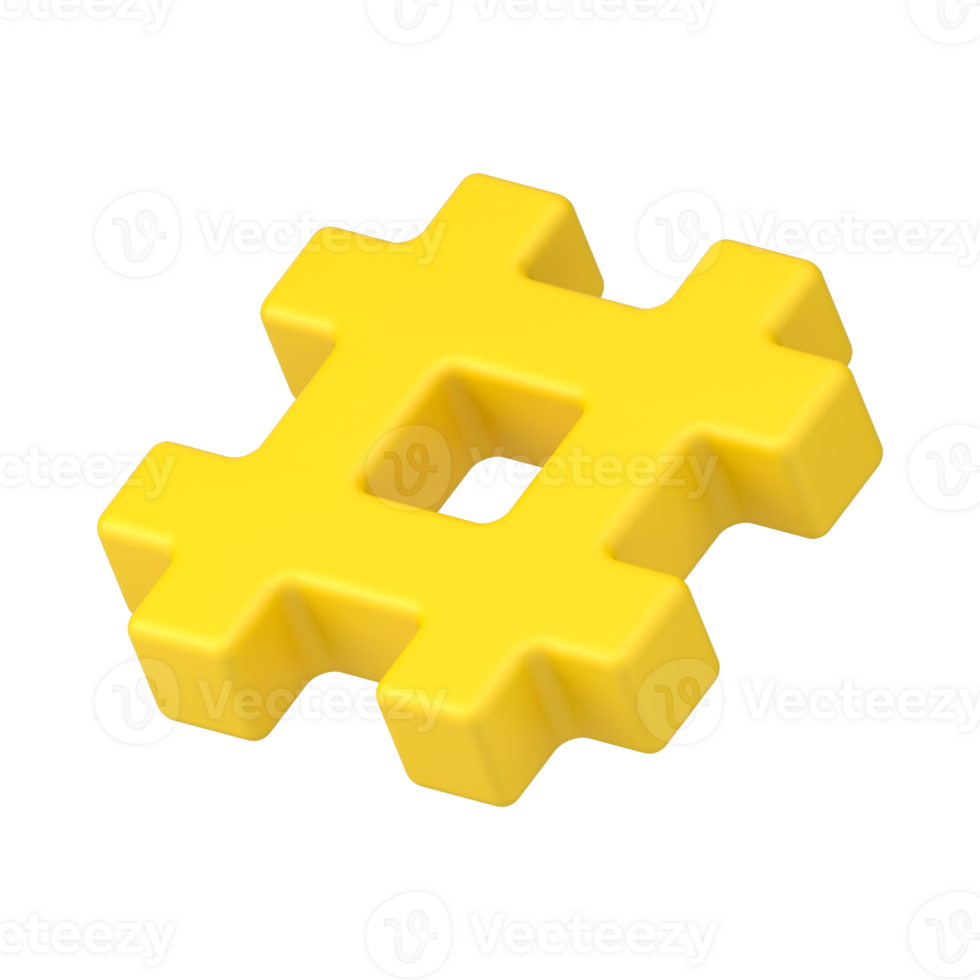 Web symbol hashtag 3d icon. Network yellow sign hashing messages in media space png