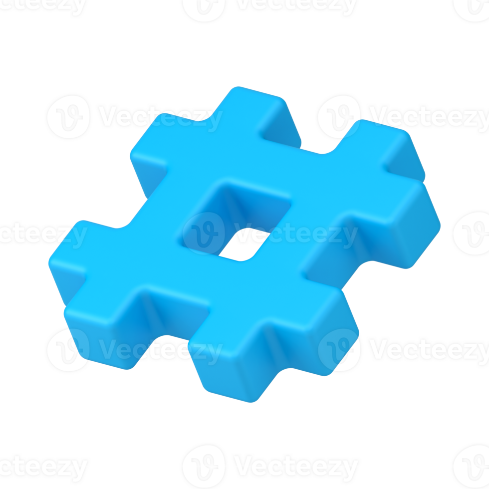 Web symbol hashtag 3d icon. Network blue sign hashing messages in media space png