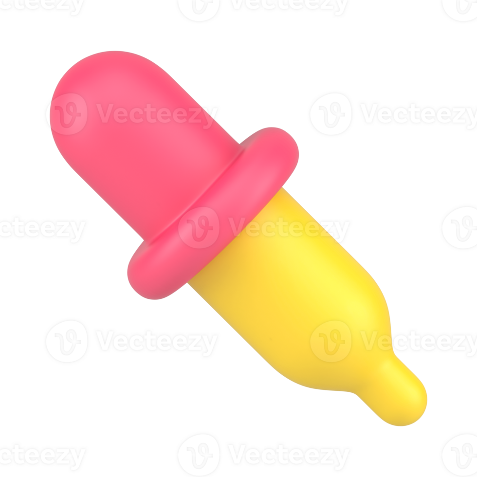Pipette 3d icon. Medical yellow instrument for testing with pink tip png