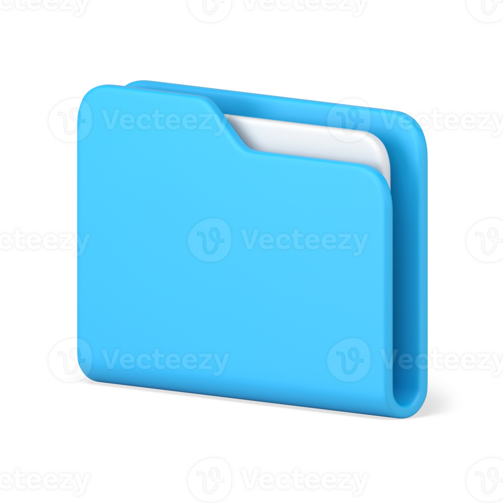 Blue portfolio folder 3d icon. Information plastic file with documentation png