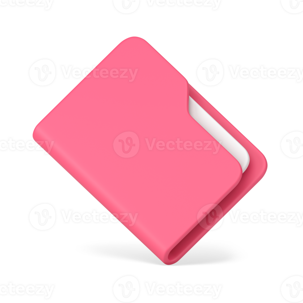 Pink folder with papers 3d. Office plastic file with documentation png