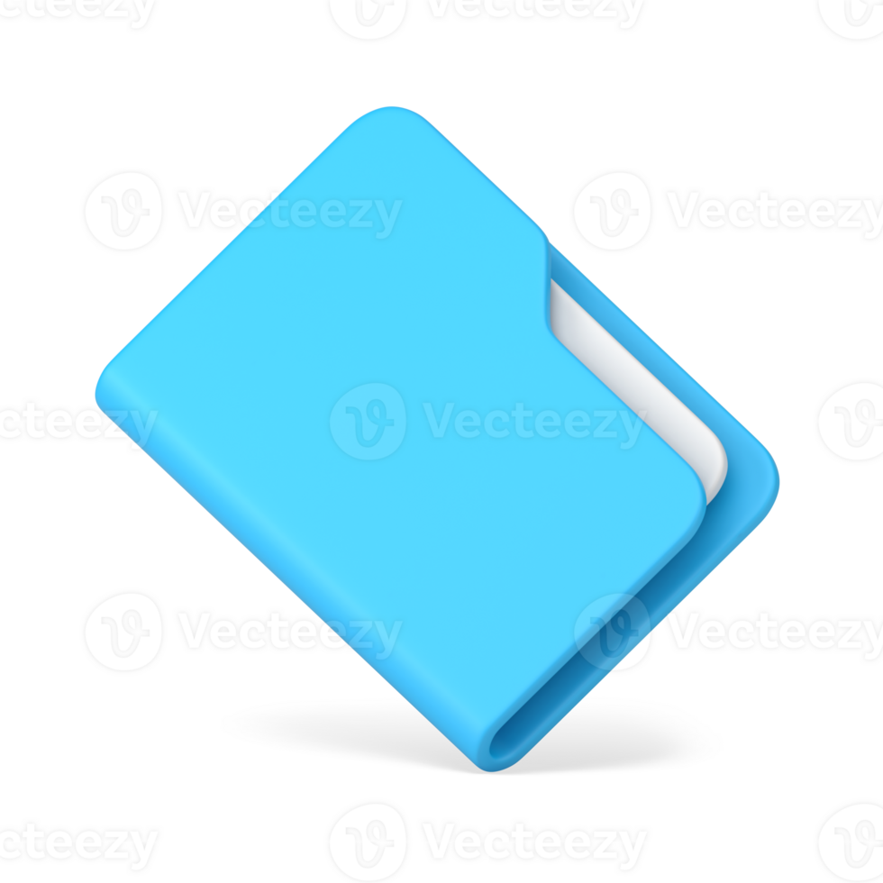 Blue folder with papers 3d. Office plastic file with documentation png