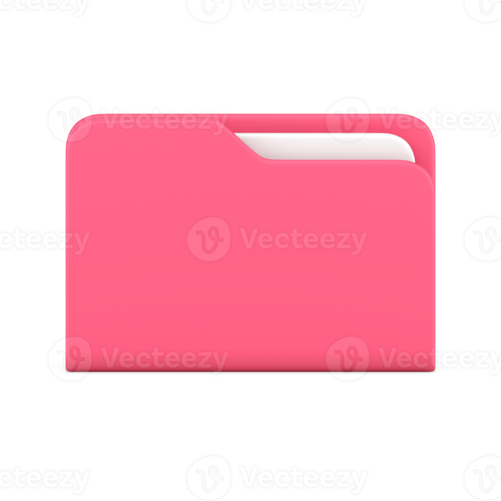 Pink business folder 3d icon. Volumetric plastic file with documentation png
