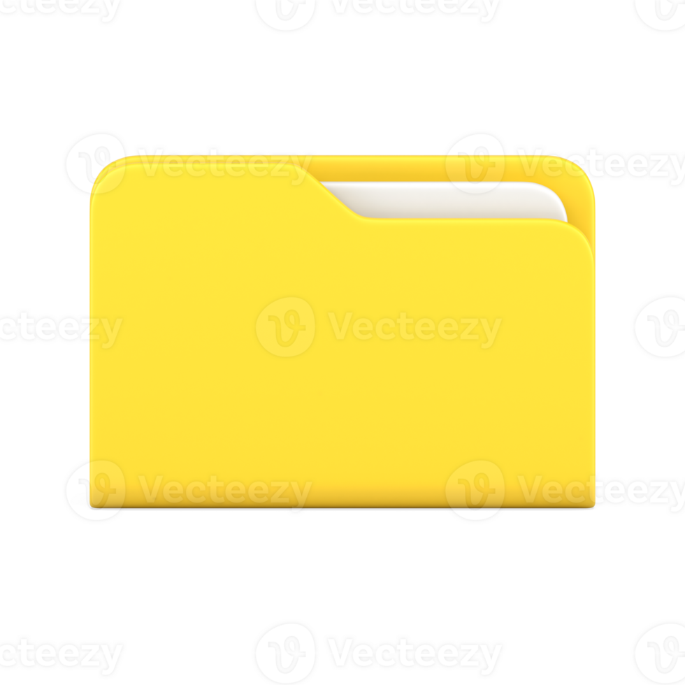 Yellow business folder 3d icon. Volumetric plastic file with documentation png