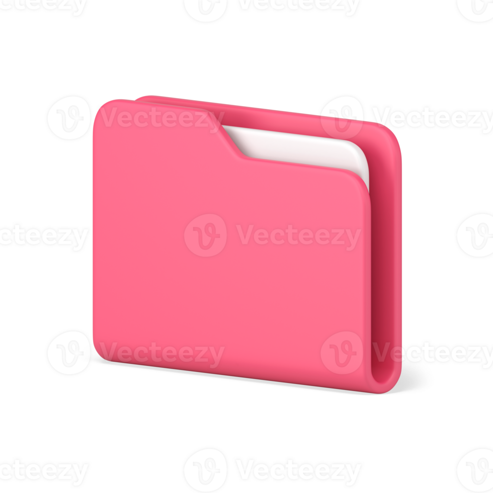 Pink portfolio folder 3d icon. Information plastic file with documentation png