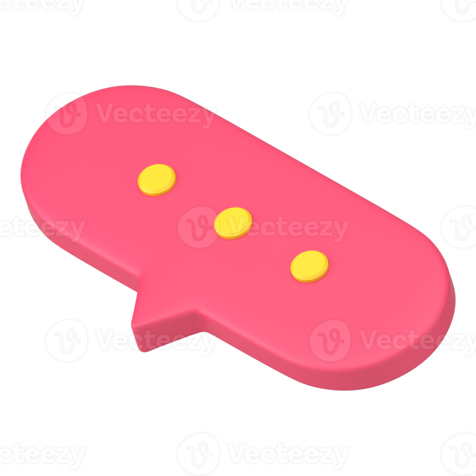 Oval conversational bubble 3d icon. Red online chat with dots comments png
