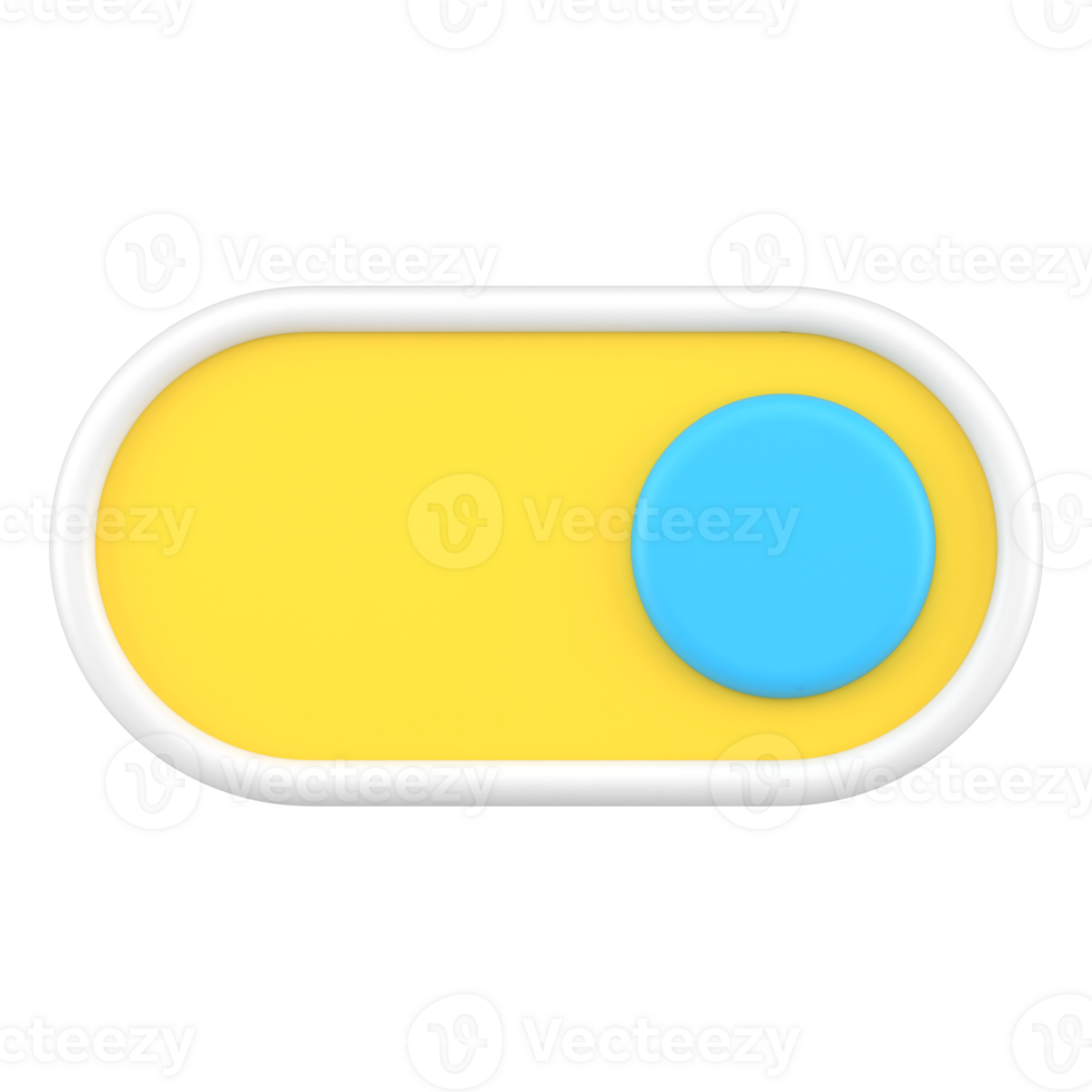 Yellow and blue switch button 3d icon. Round knob for switching and adjusting electronic device png
