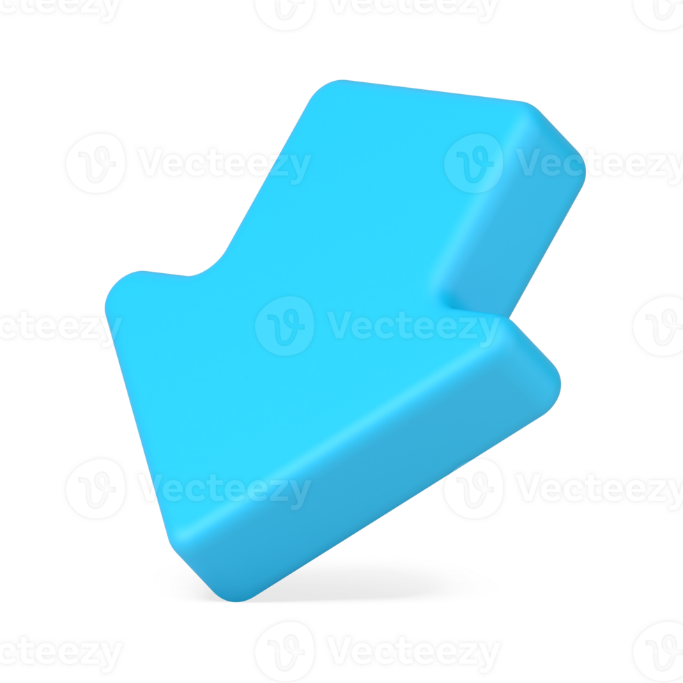 Blue arrow down icon isometric 3d infographic direction pointing marker navigation png