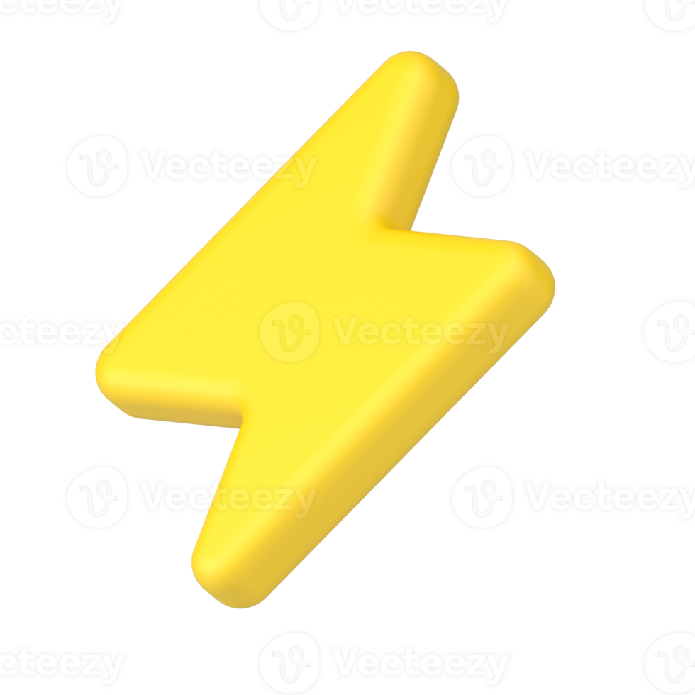 Gold thunderbolt sign 3d icon. Yellow charger symbol for various devices. png