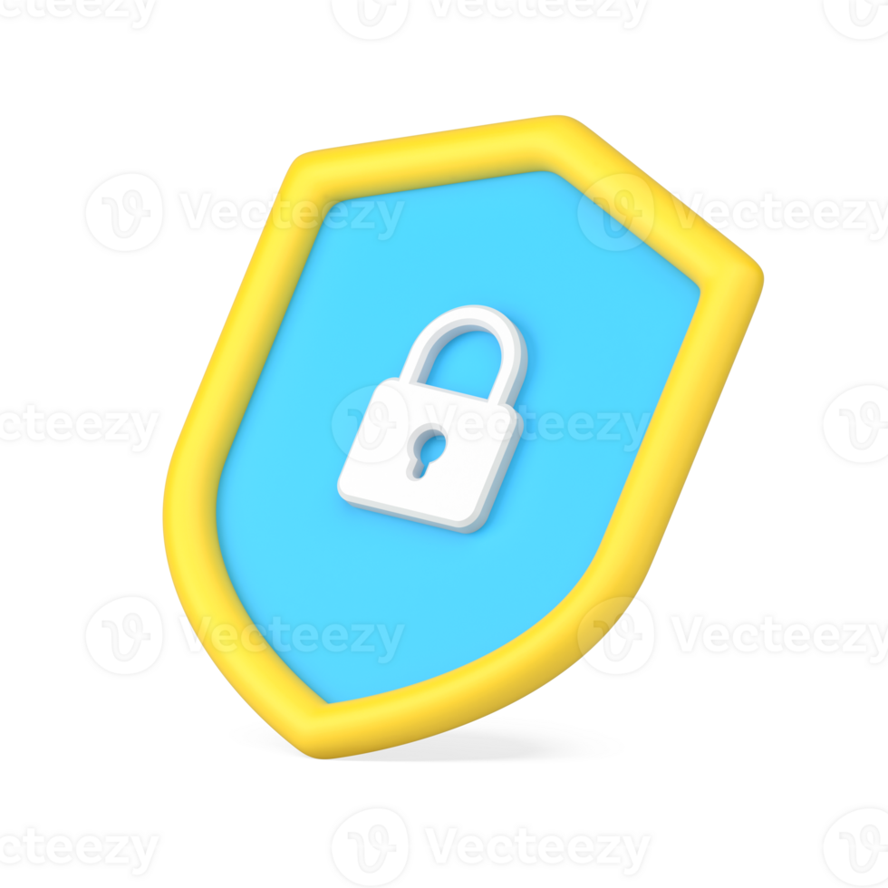 Security logo with padlock 3d isometric illustration. Web badge blue shield protect safety png