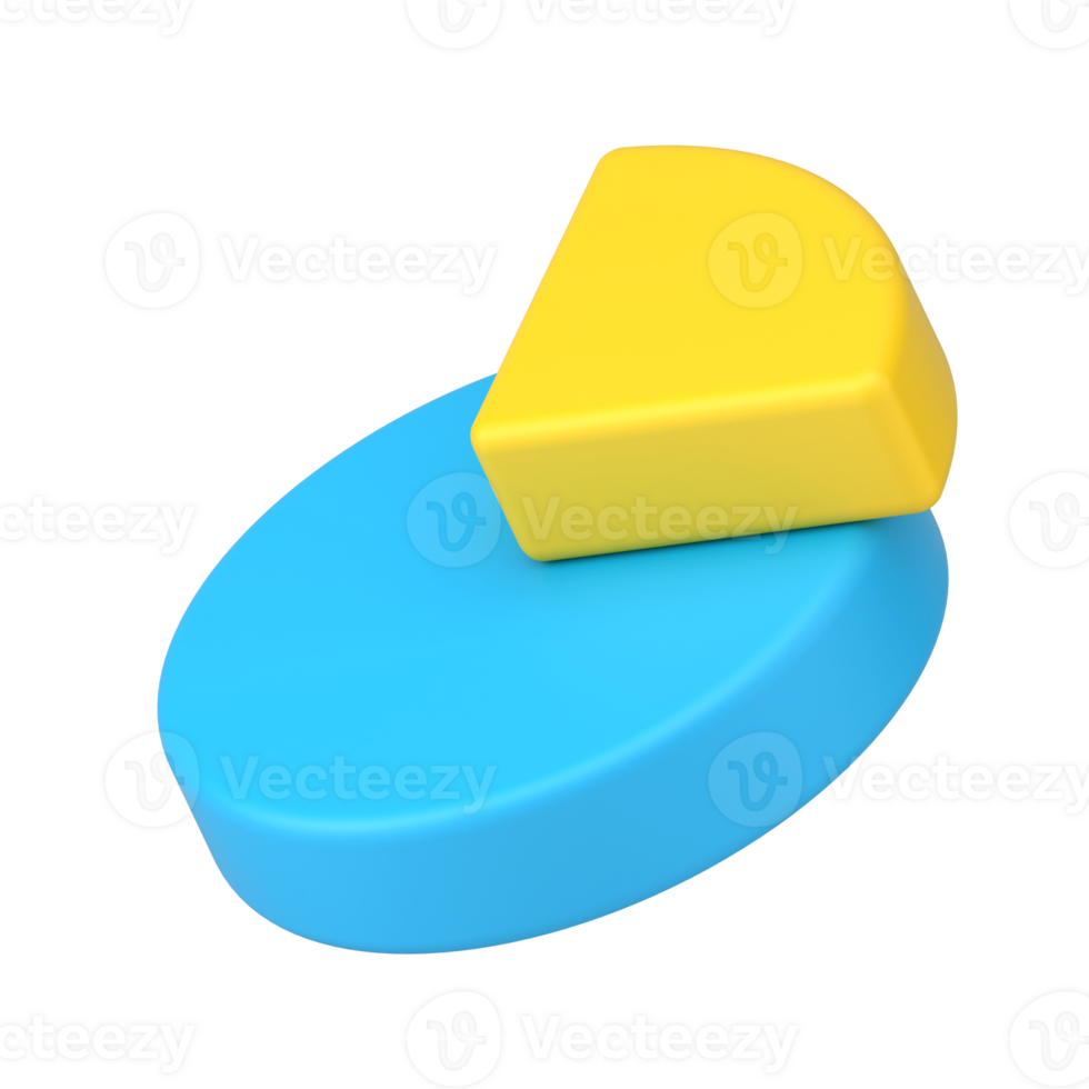 Blue yellow chart pie 3d isometric icon illustration. Badge infographic analysis evaluation png
