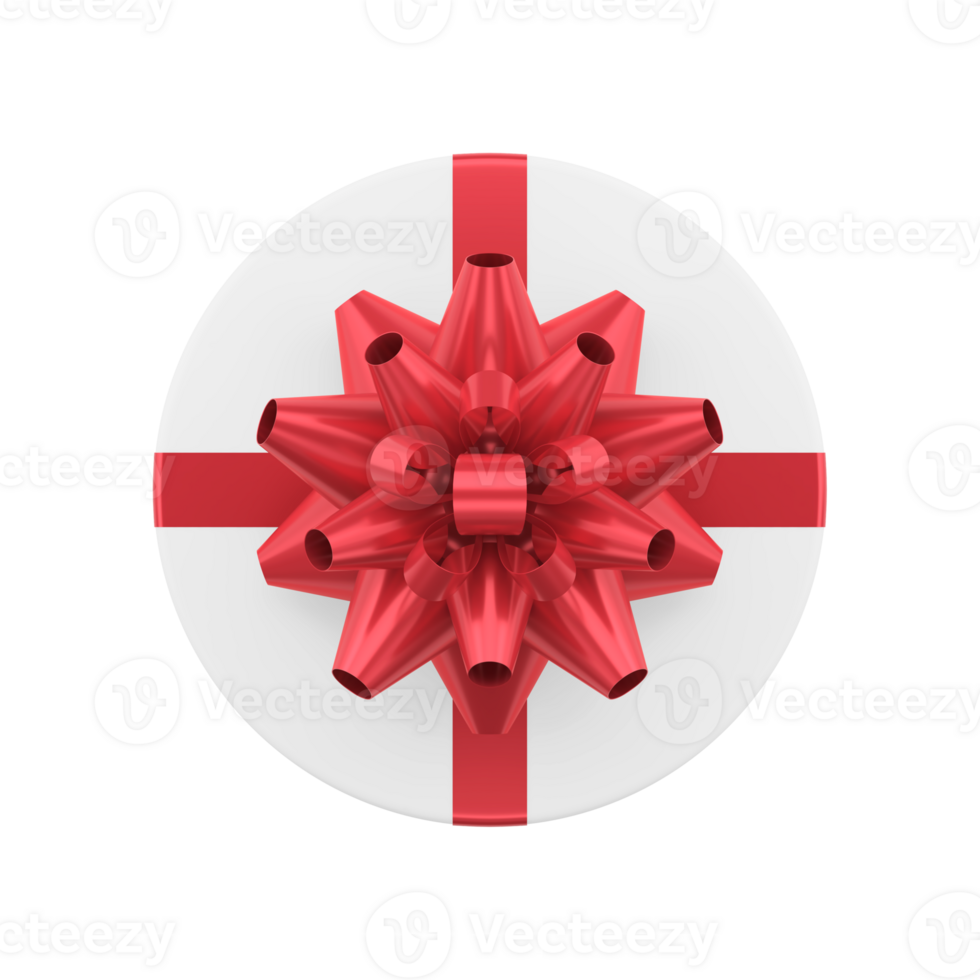 Round white gift cap 3d. New year packaging with red star bow png