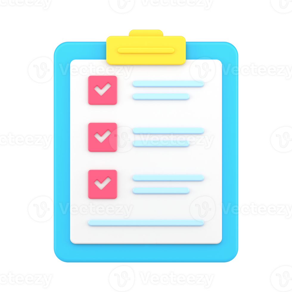 Folder tablet with tests 3d icon. Questionnaire sheet with text and marked check marks png