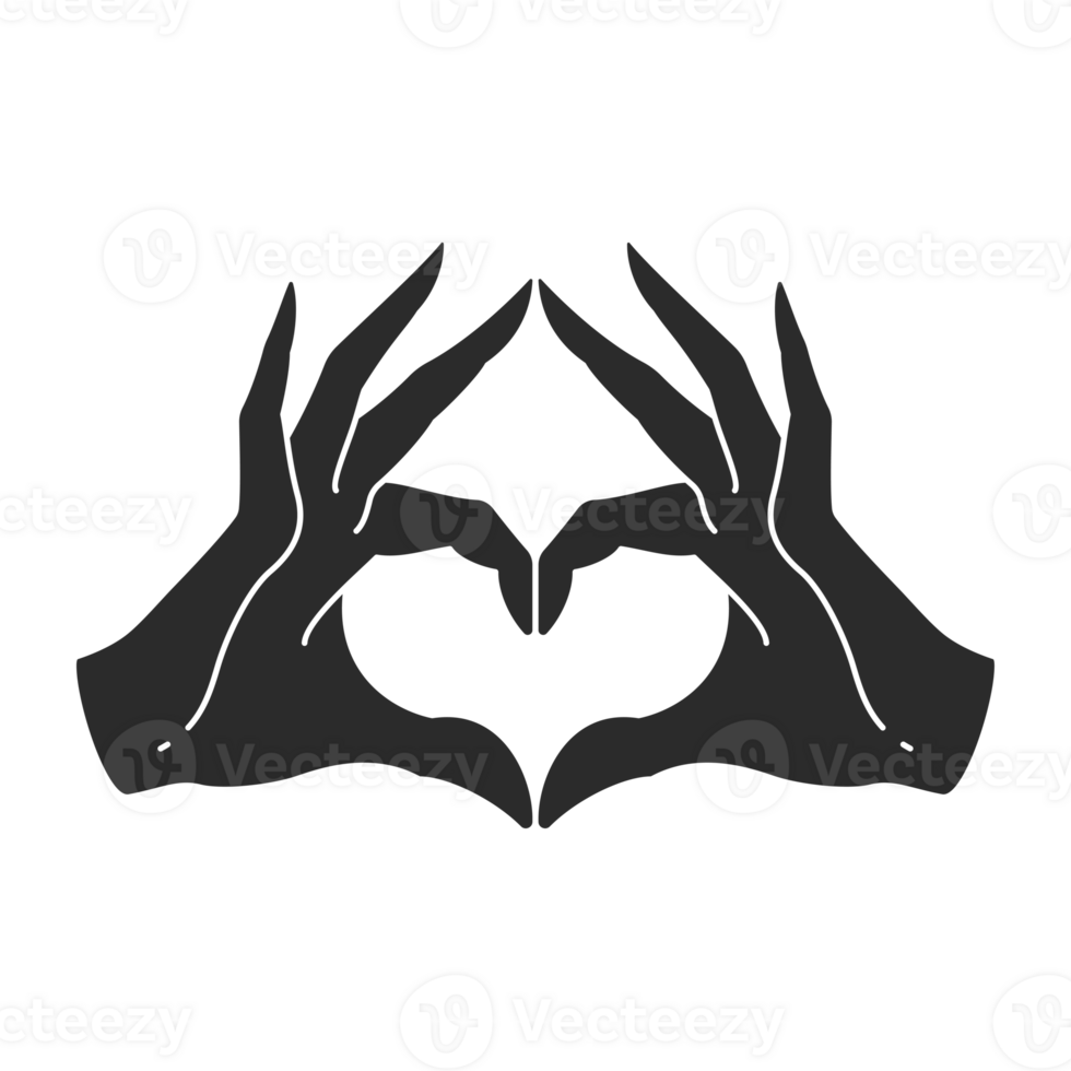 Female gesture hands showing heart shape silhouette drawing style png