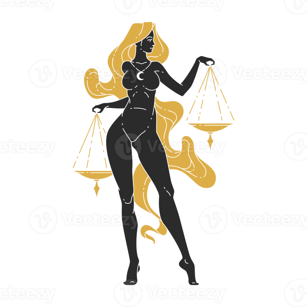 Zodiac libra woman horoscope sign line art silhouette design png