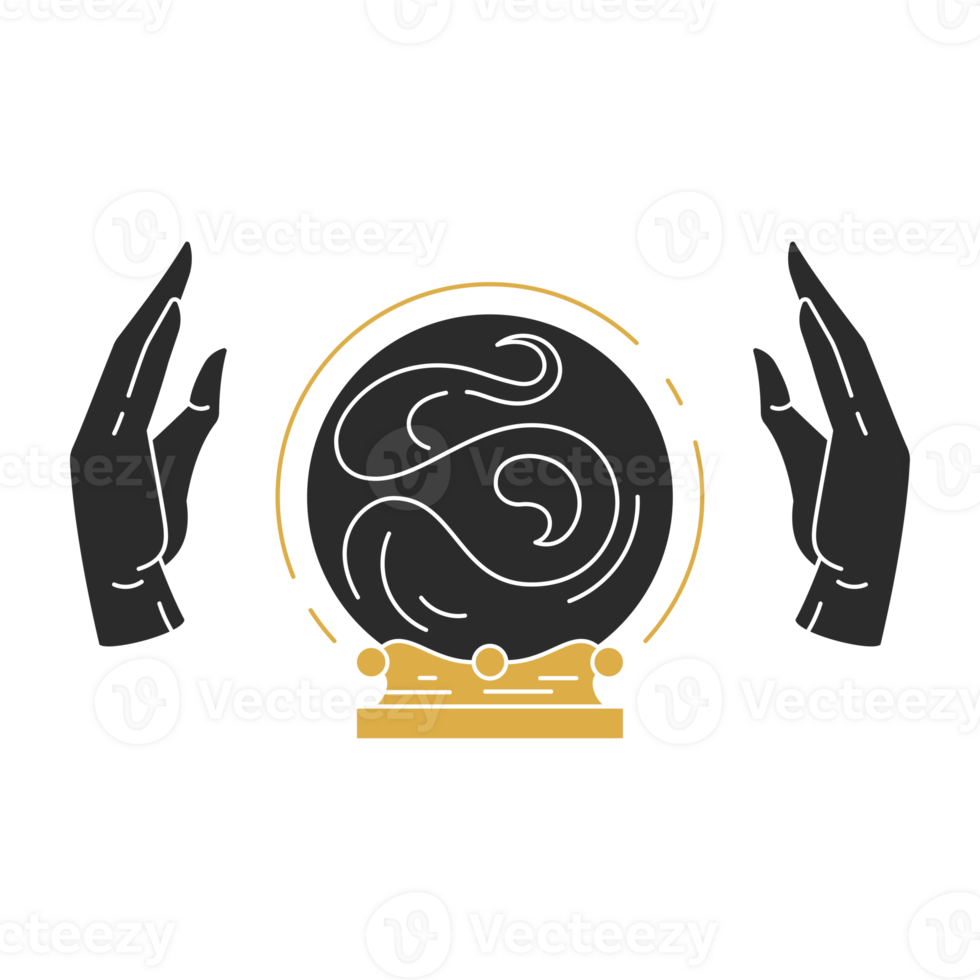Hands of fortune teller and crystal ball silhouette png