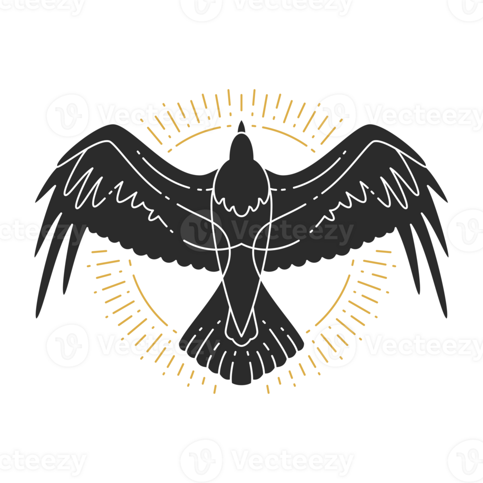 Mystic flying raven hand drawn silhouette png