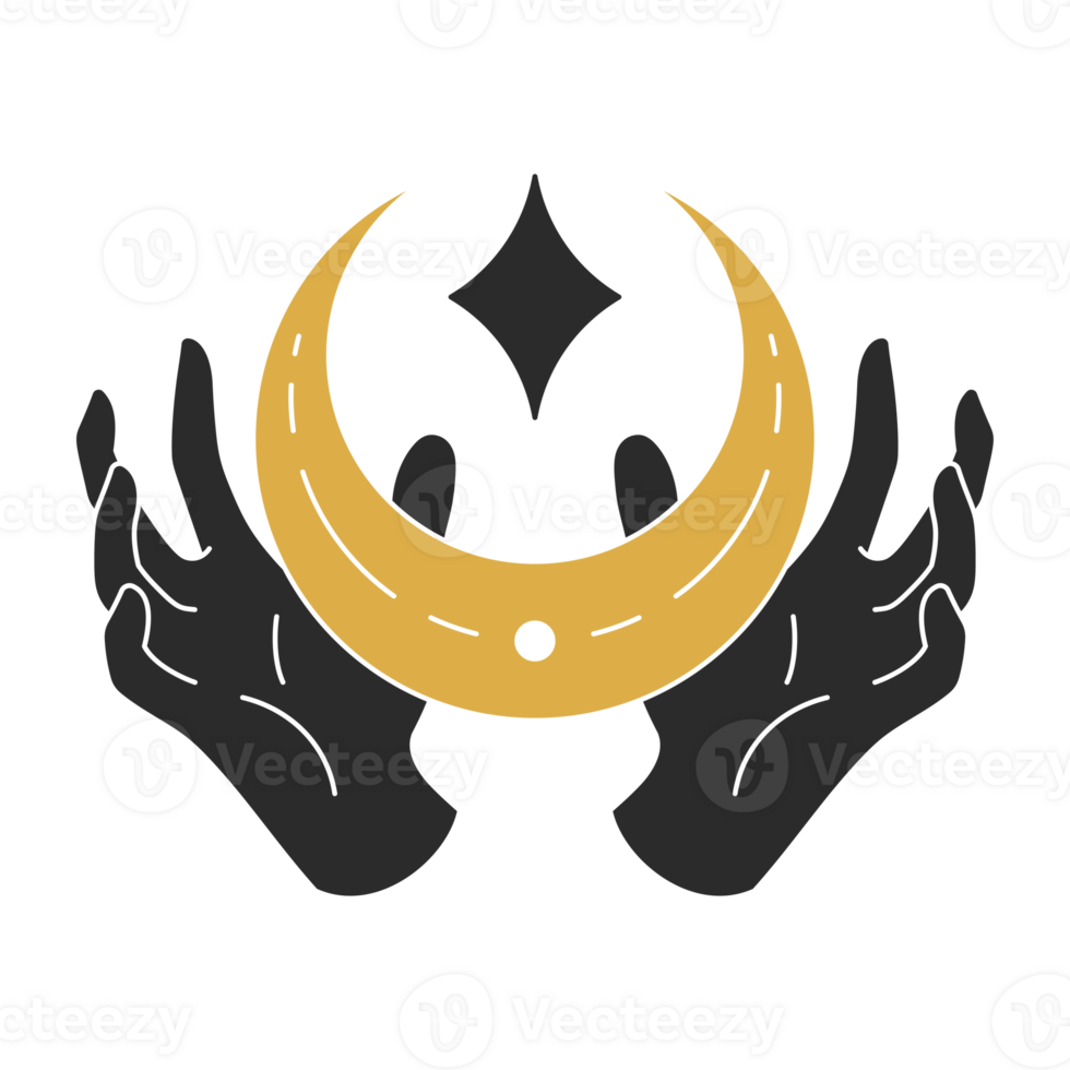 Female hands with moon crescent and star silhouette png