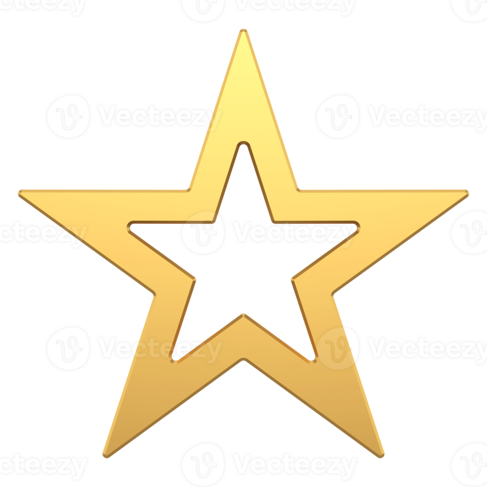 Golden festive christmas star 3d. Modern yellow decoration with cutout of winter holidays png