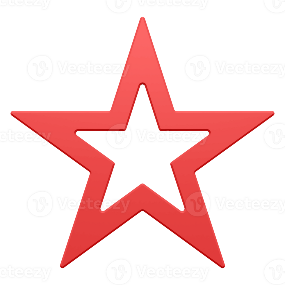 Red festive christmas star 3d. Modern decoration with cutout of winter holidays png