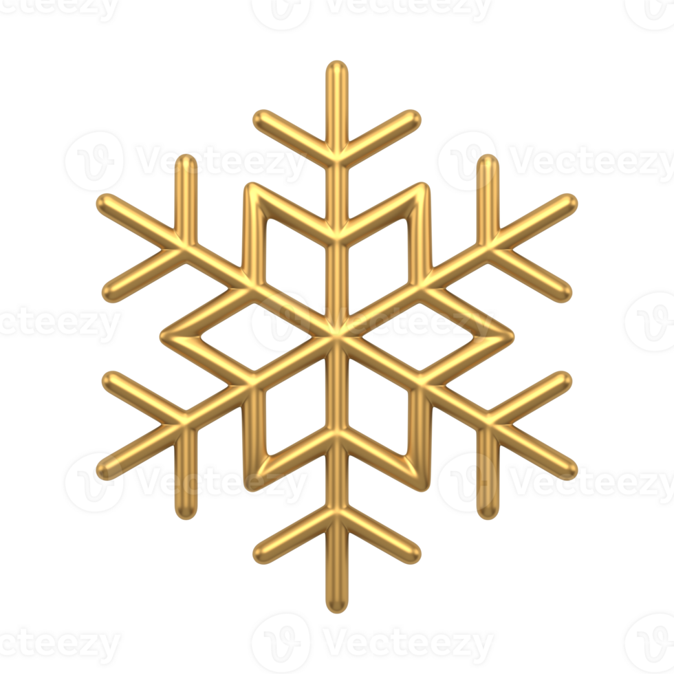 Christmas tracery golden snowflake 3d. Festive interior element with glitter png