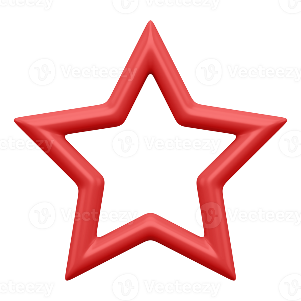 Contour christmas red star 3d. Realistic bright decoration for trendy interior png
