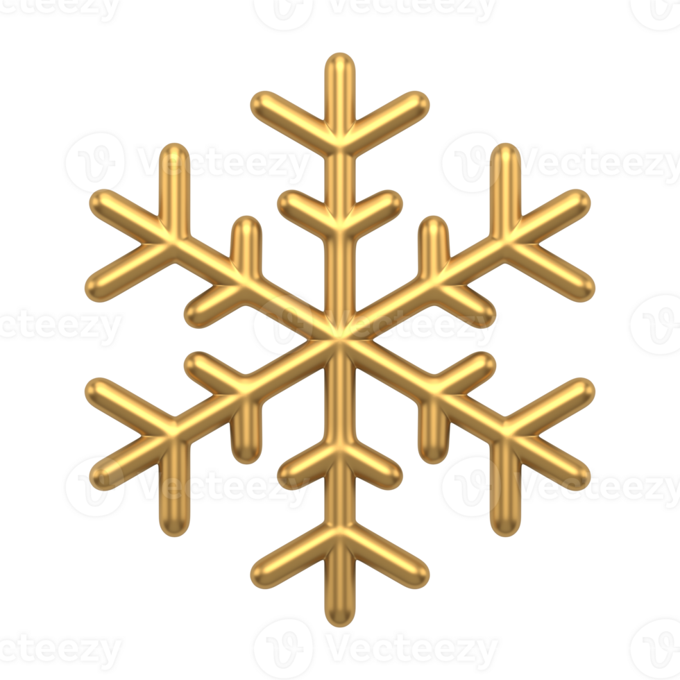 Christmas tracery golden snowflake 3d. Festive interior element with glitter png