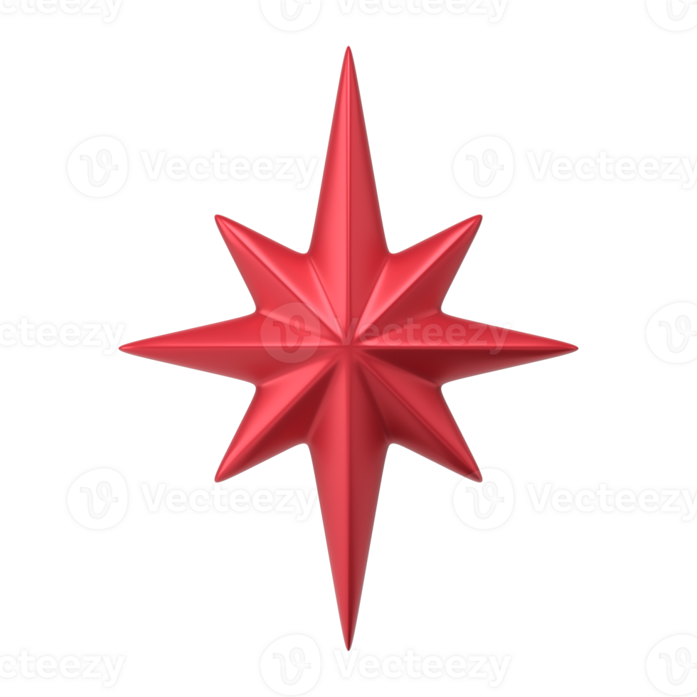 Red stylized polar star 3d. Colorful symbol of holiday with outstretched rays png