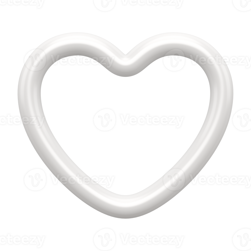 White heart 3d contour. Realistic decorative design element. Romantic symbol of love png