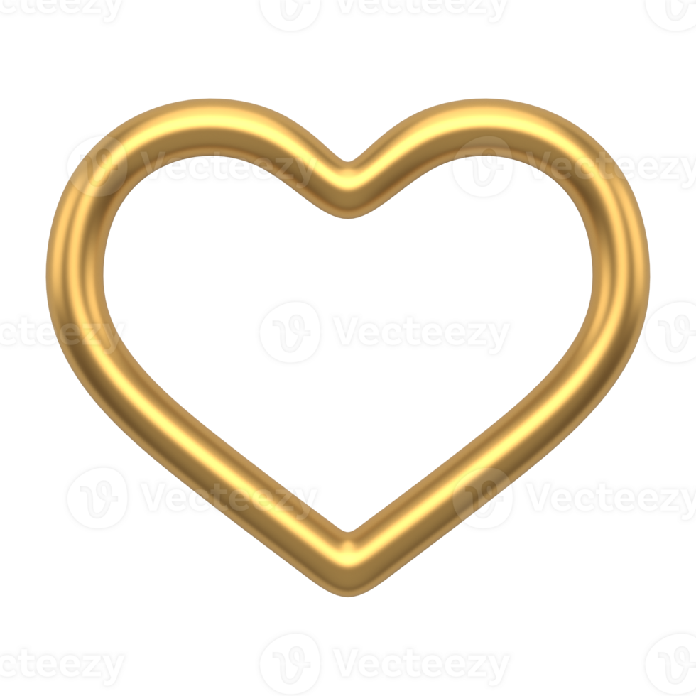 Golden heart 3d contour. Realistic decorative design element. Romantic symbol of love png